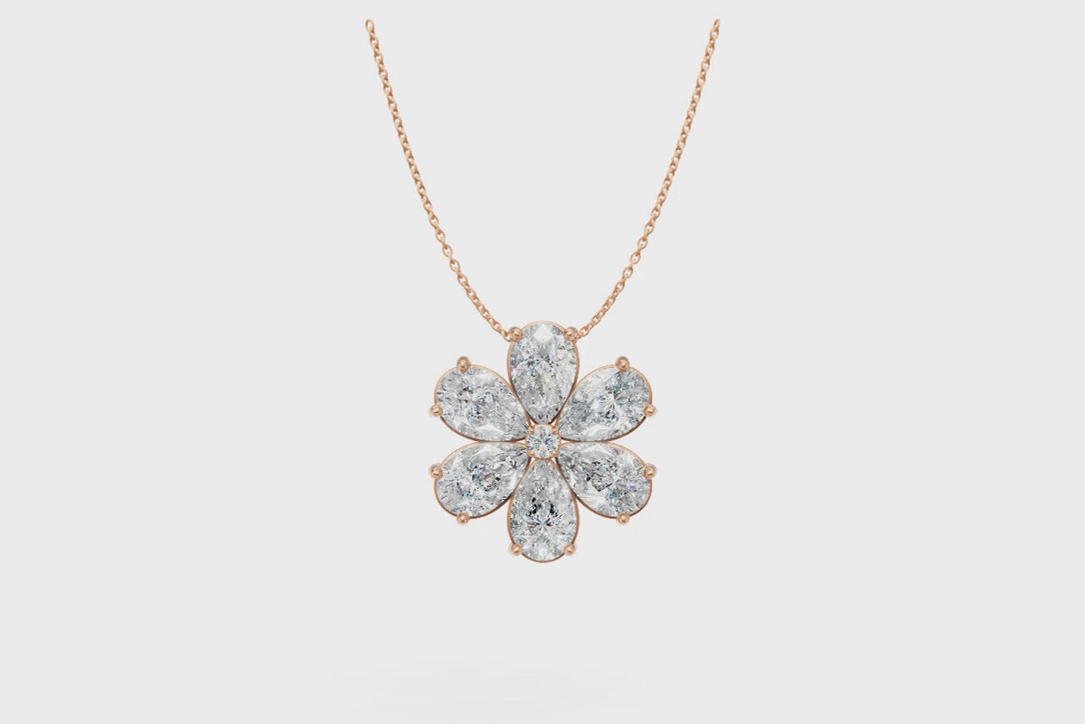 Pear Diamond Flower Necklace