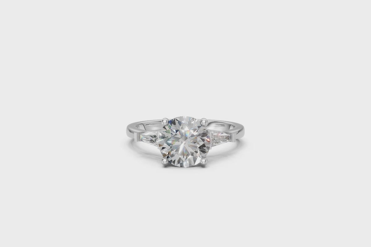Round-Cut & Tapered Baguette Diamond Trilogy Ring