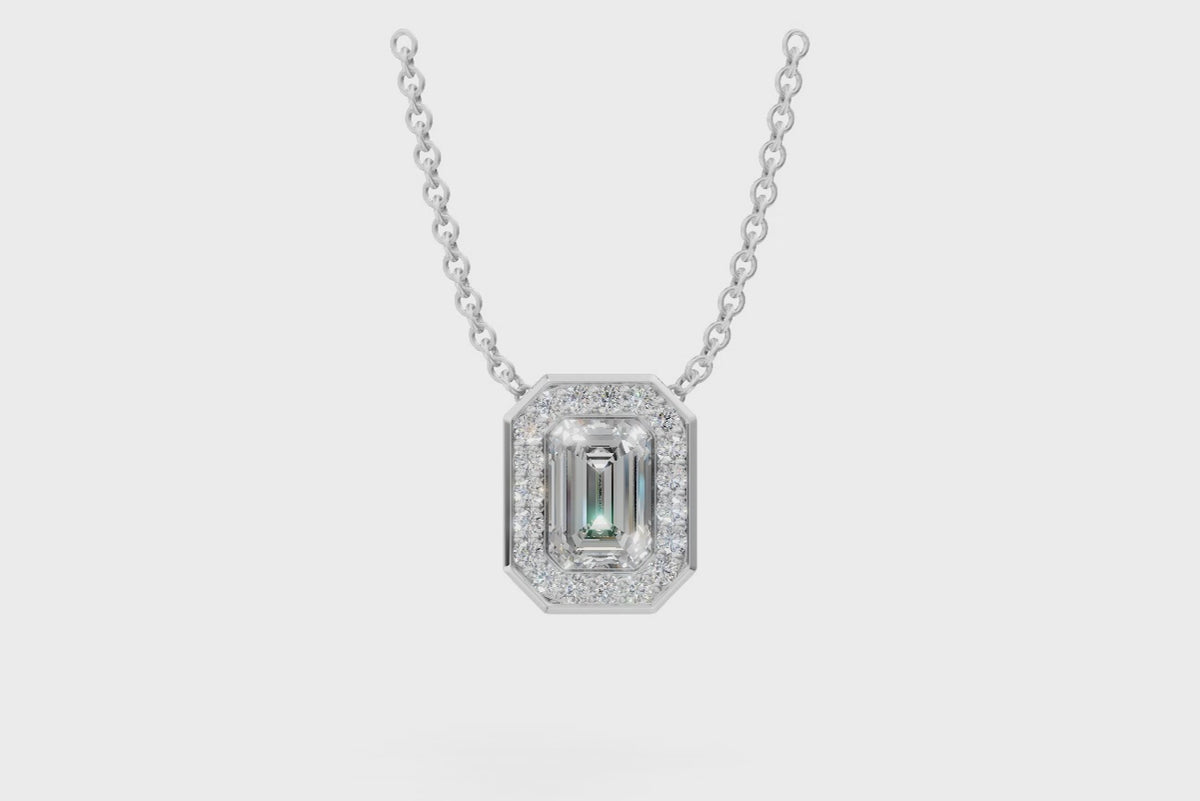 Emerald Diamond Halo Pendant