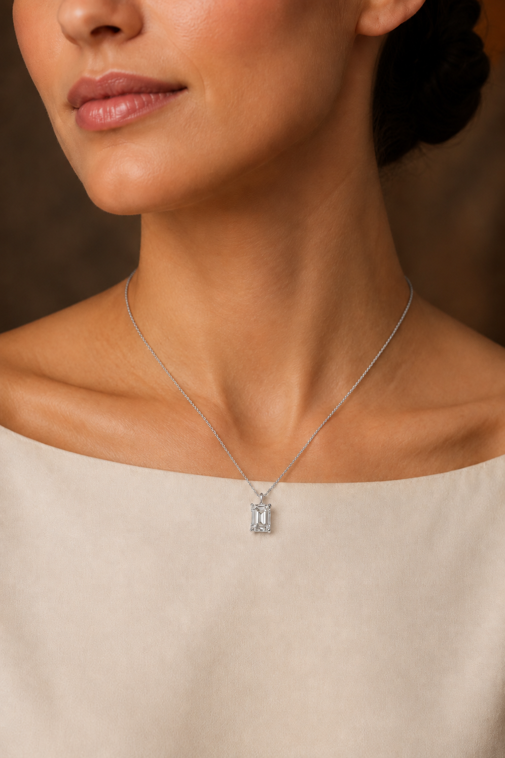 Emerald Diamond Solitaire Pendant