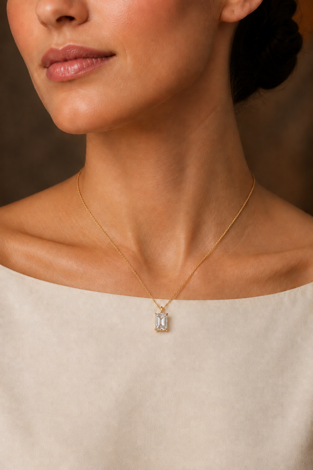Emerald Diamond Solitaire Pendant