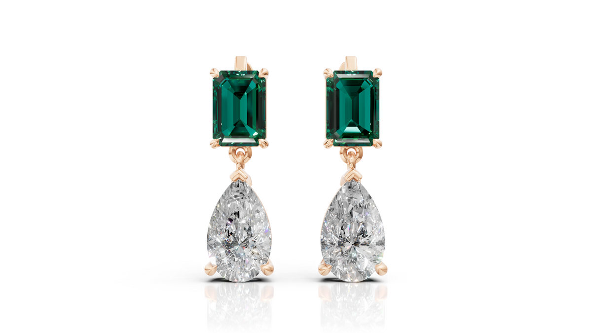 Emerald & Pear Diamond Drop Earrings