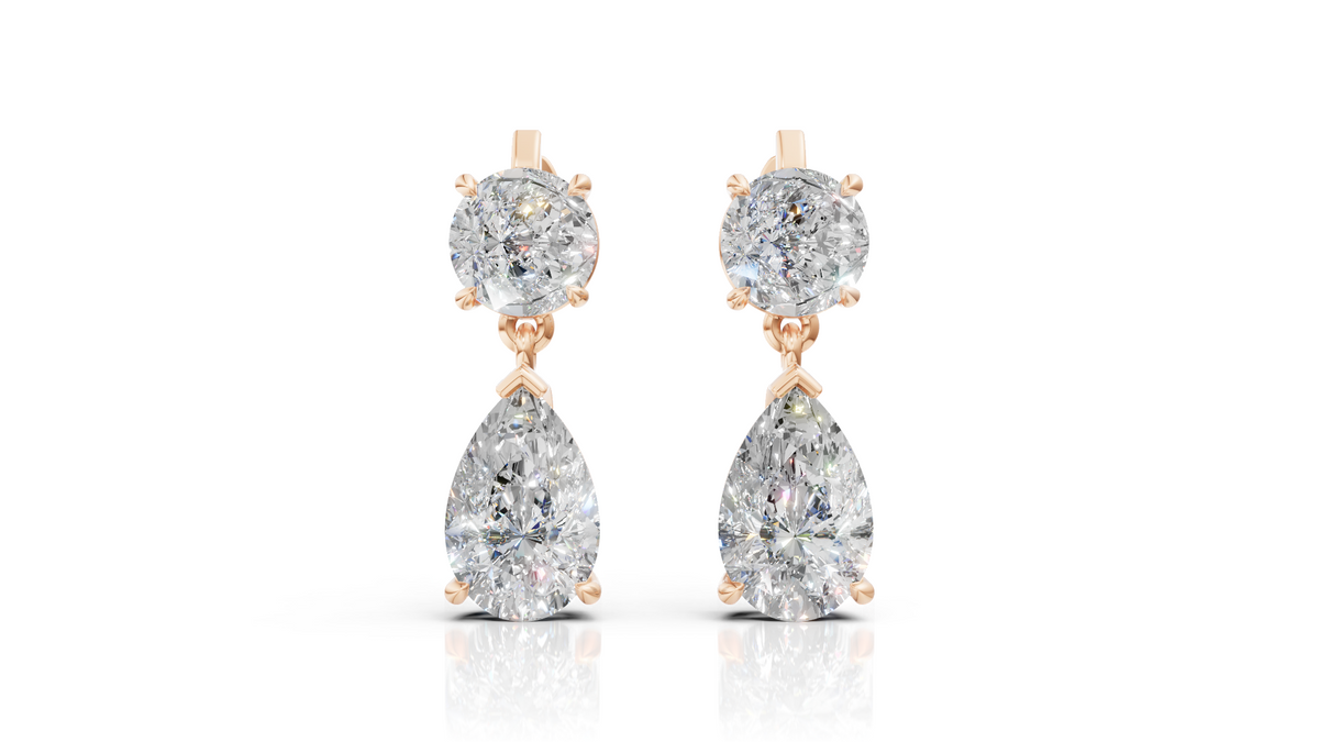 Round & Pear Diamond Drop Earrings