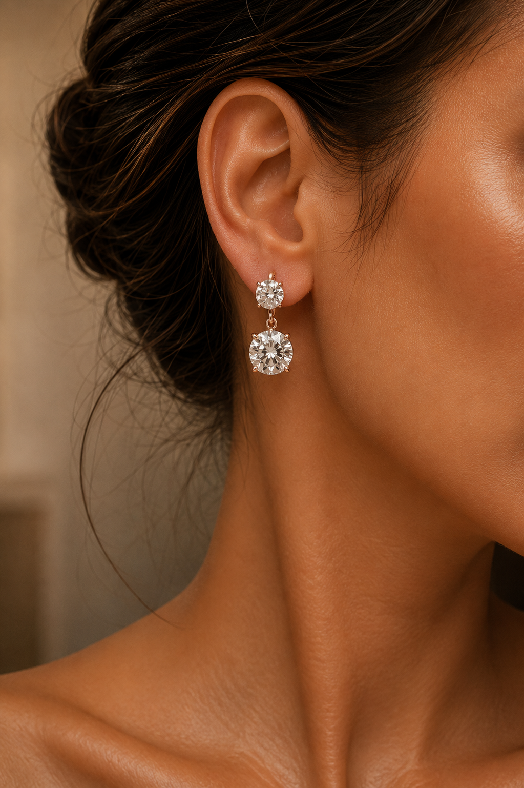 Double Round Diamond Drop Earrings