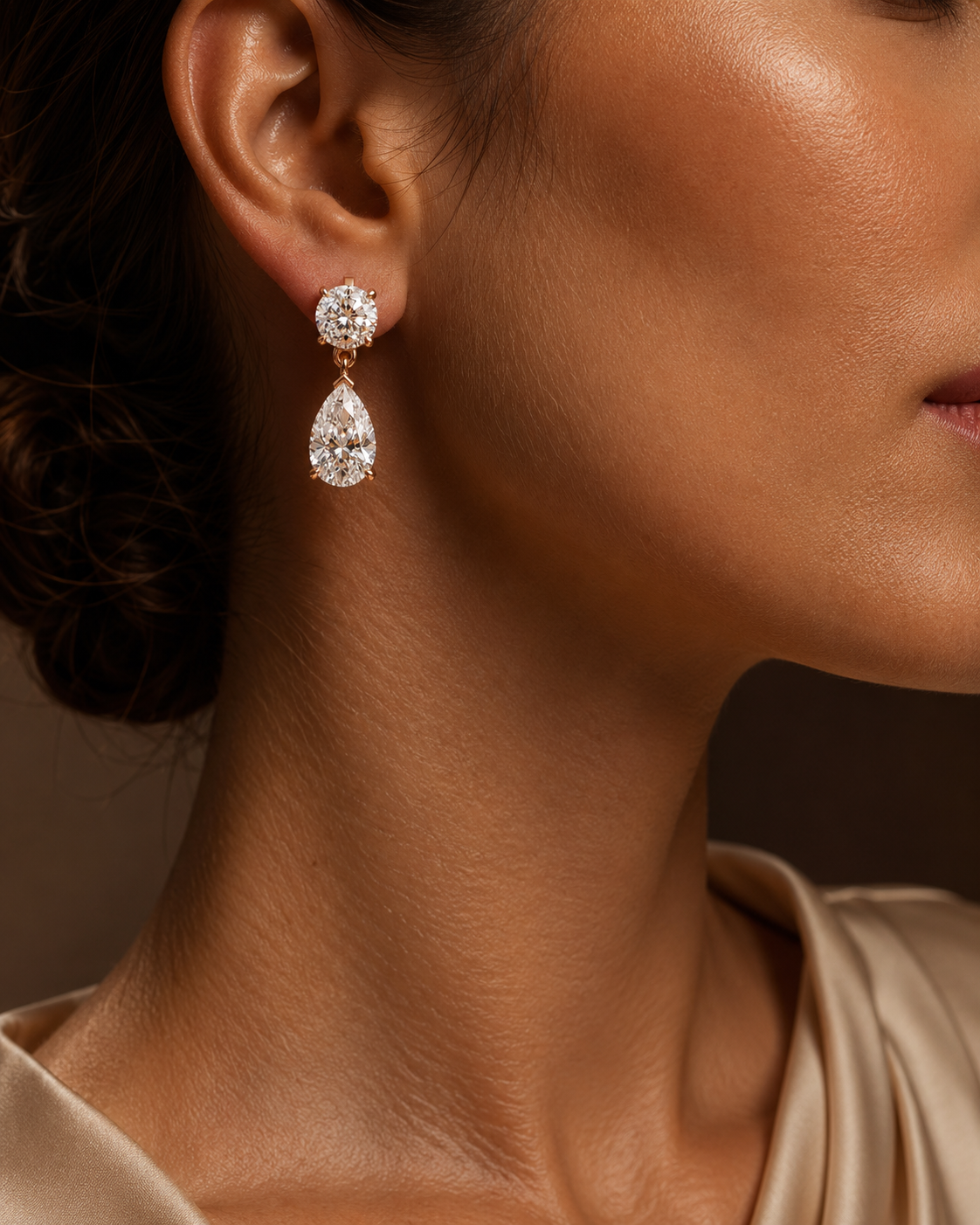 Round & Pear Diamond Drop Earrings