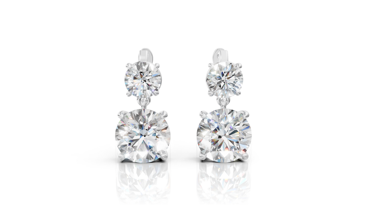 Double Round Diamond Drop Earrings