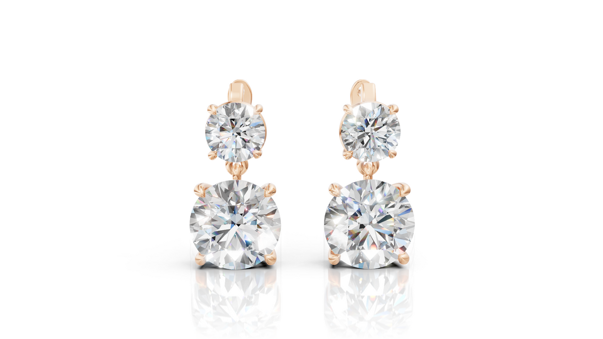 Double Round Diamond Drop Earrings