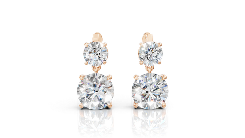 Double Round Diamond Drop Earrings