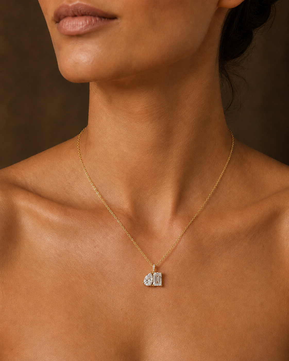 Emerald & Pear Toi et Moi Diamond Pendant
