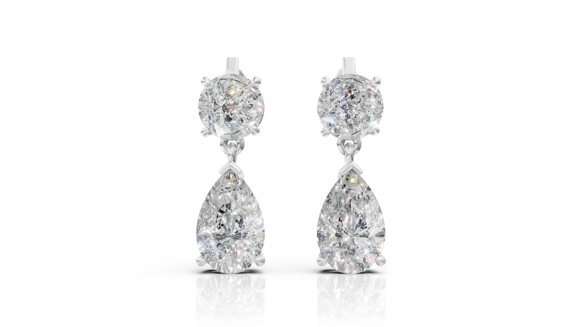 Round & Pear Diamond Drop Earrings