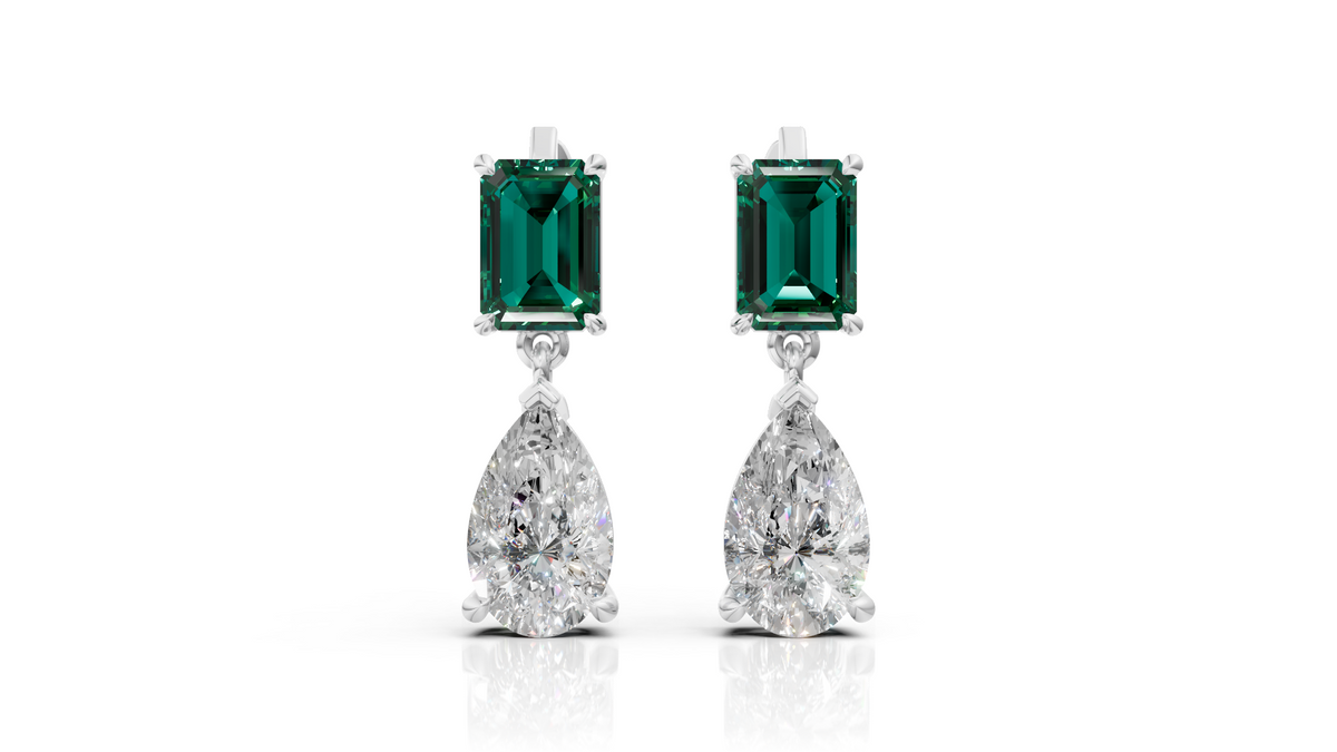 Emerald & Pear Diamond Drop Earrings
