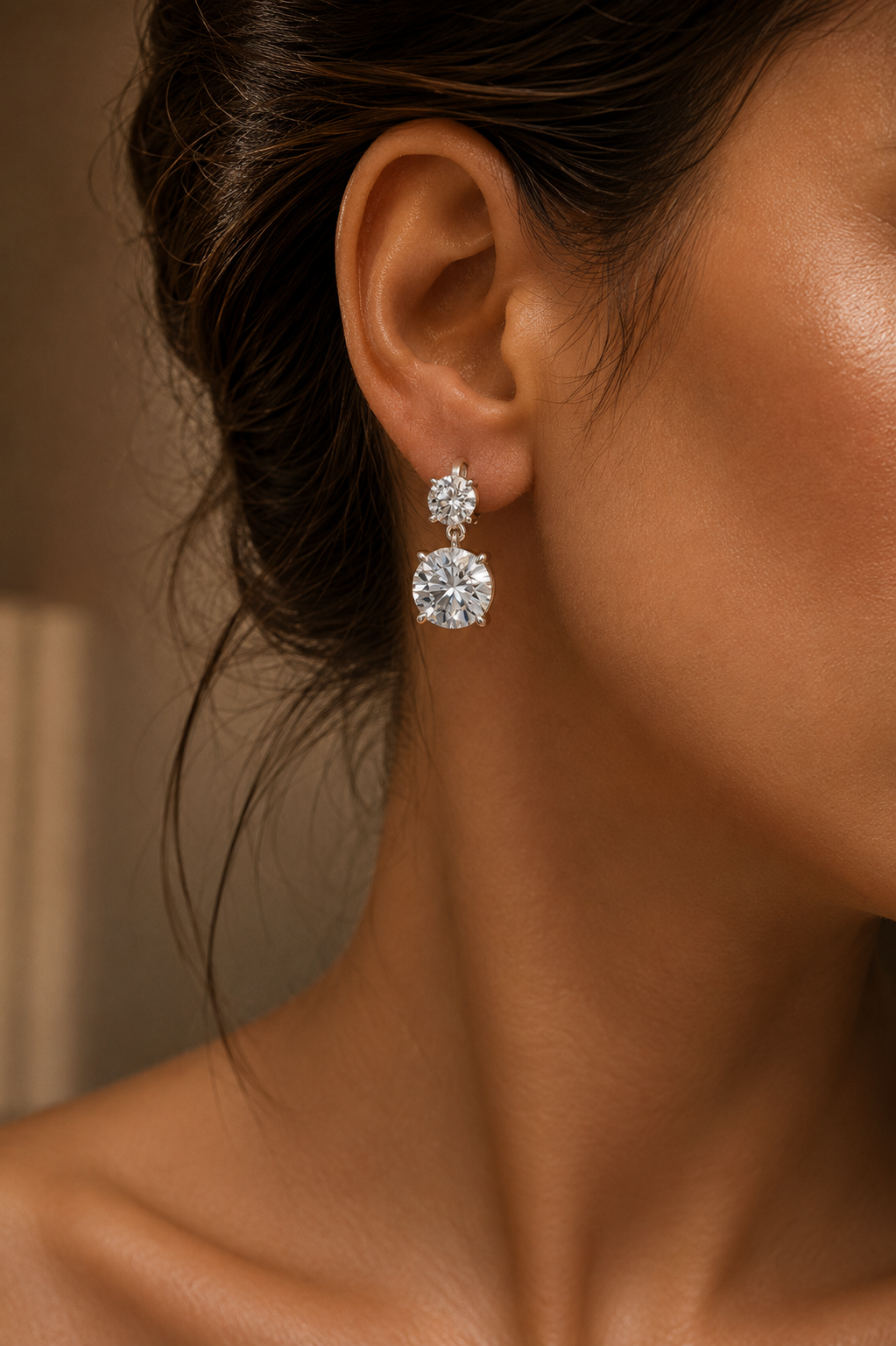 Double Round Diamond Drop Earrings