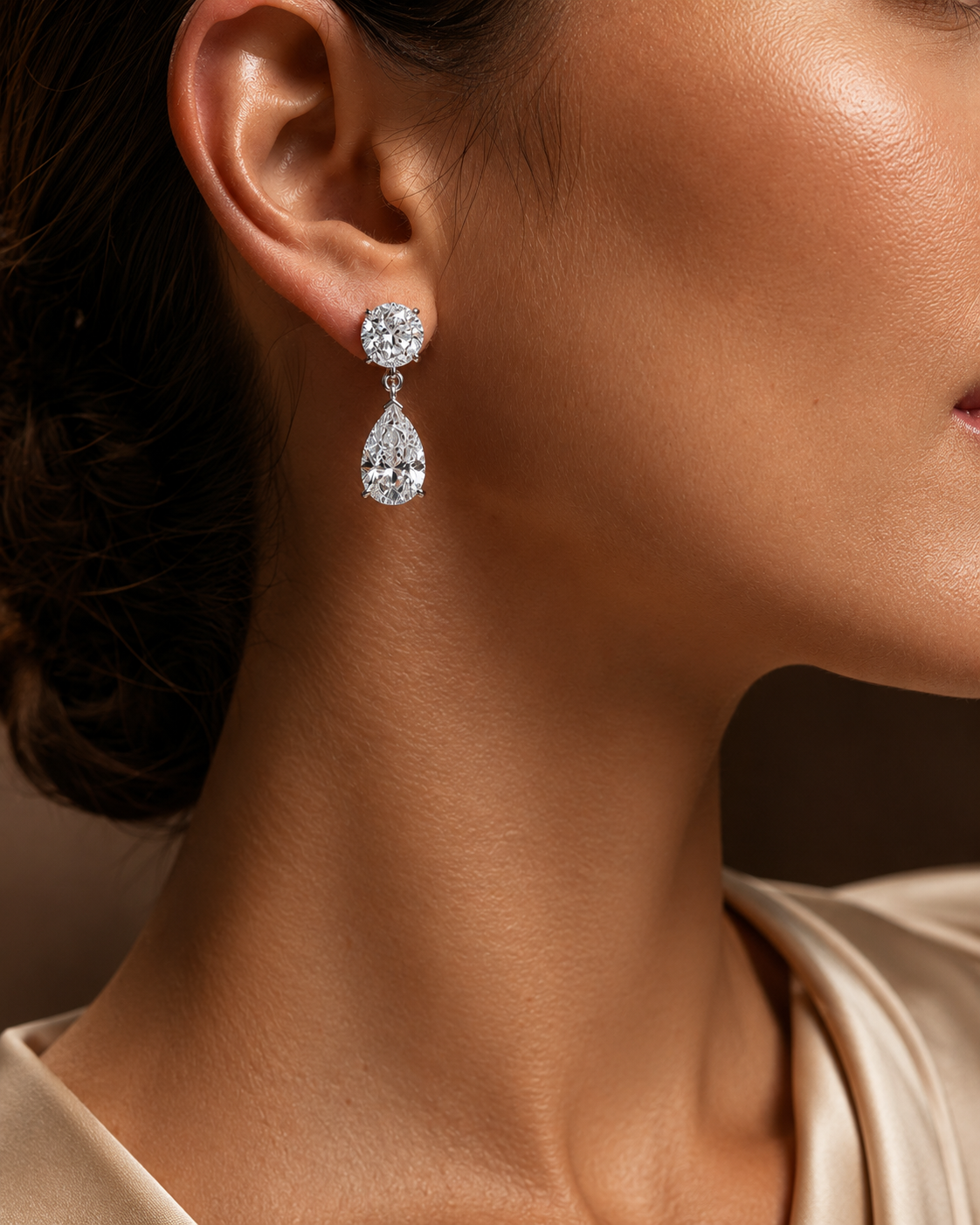 Round & Pear Diamond Drop Earrings