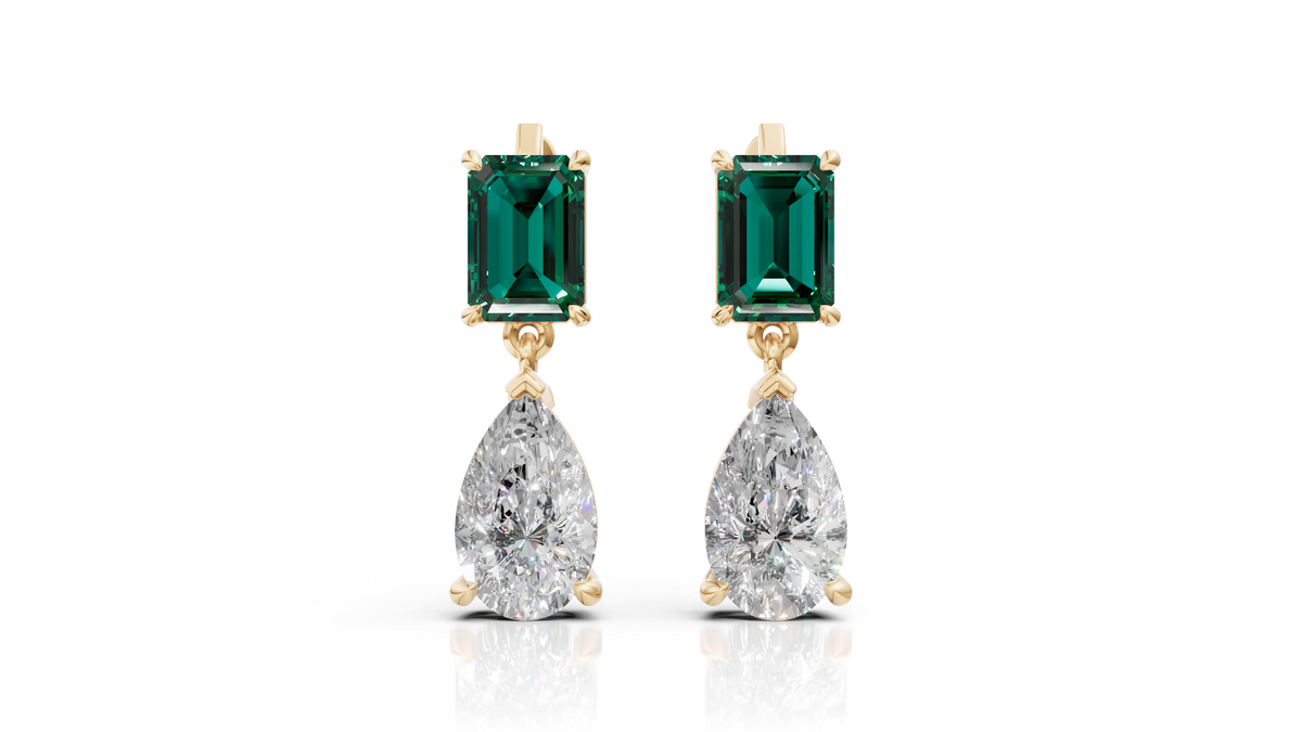 Emerald & Pear Diamond Drop Earrings