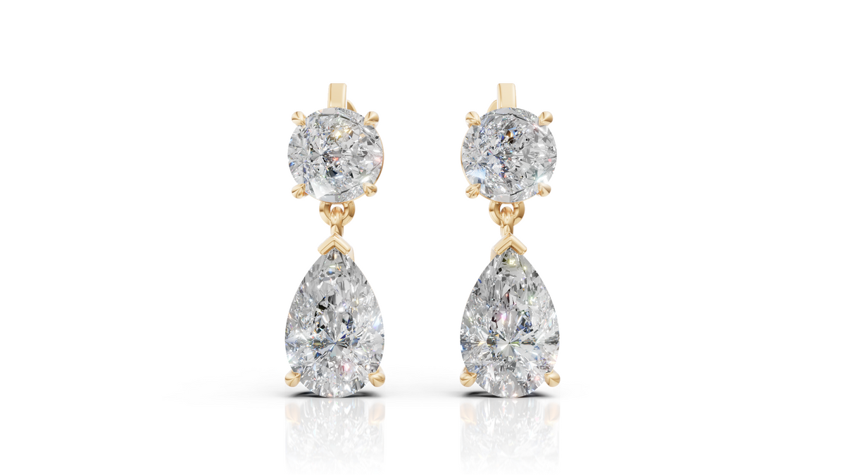 Round & Pear Diamond Drop Earrings