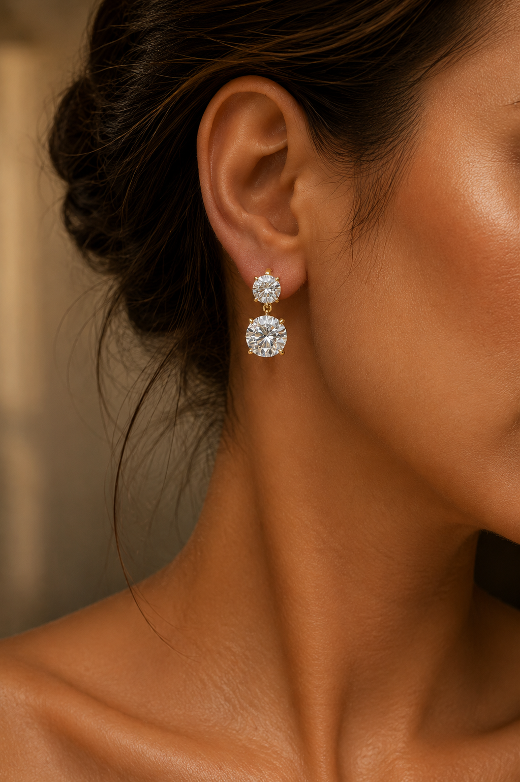Double Round Diamond Drop Earrings