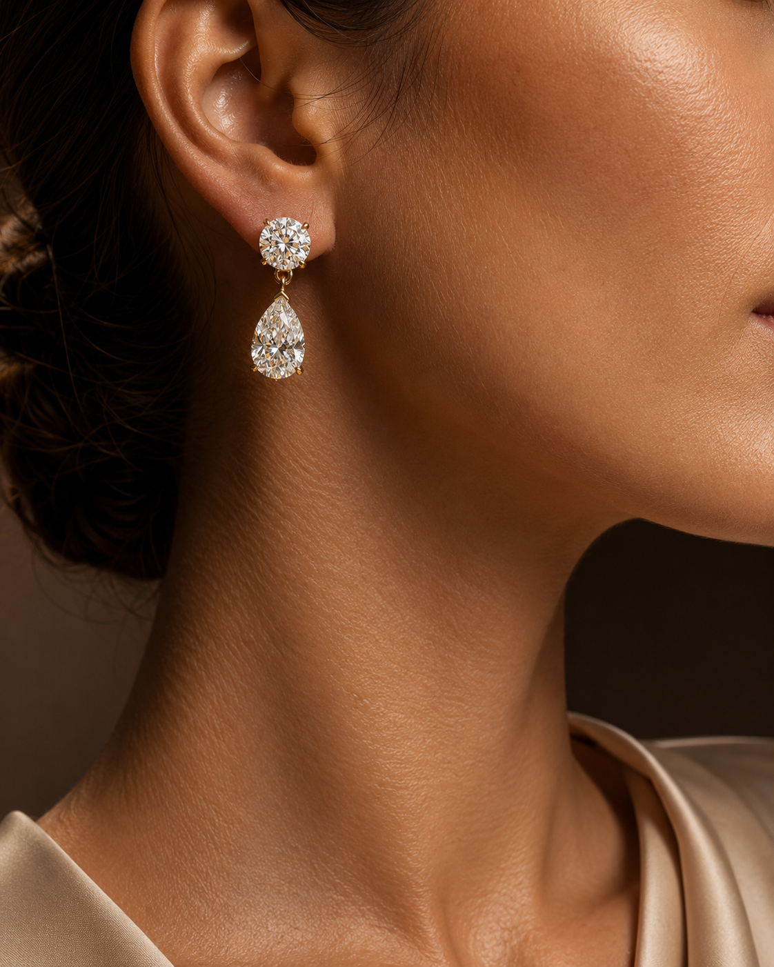 Round & Pear Diamond Drop Earrings
